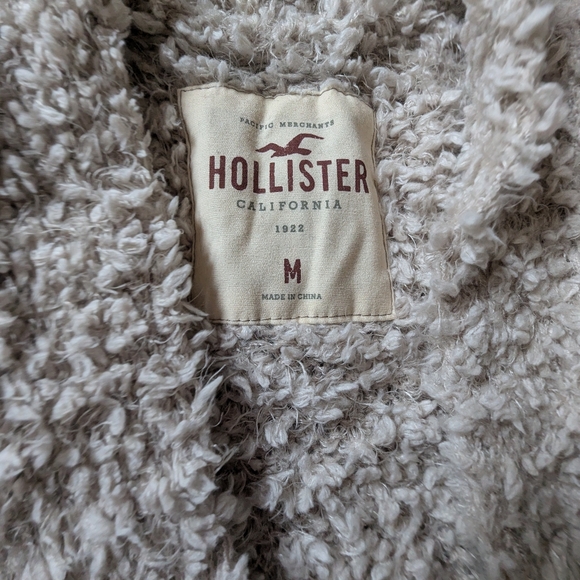 Hollister Piled Fleece Sherpa Teddy Coat Cardigan M Beige Cozy Festival Transiti - Picture 6 of 7